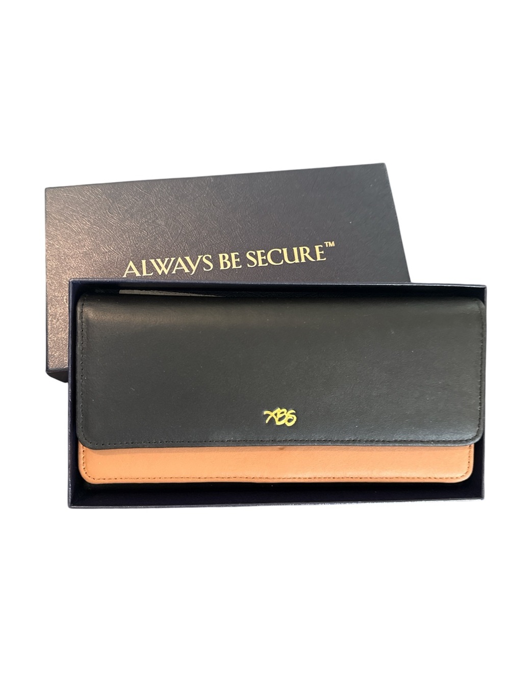 Always Be Secure ABS RFID Leather Wallet Black Tan 🔥NWT Gift Box🔥